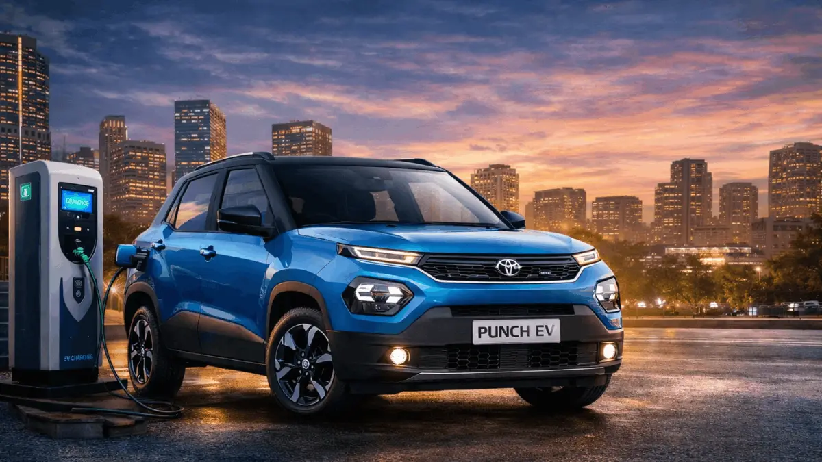 Tata Punch EV 2026 electric SUV front view at charging station